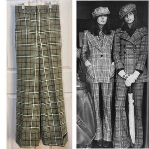 Vintage 70s Plaid Wide Leg Cuffed Trousers
